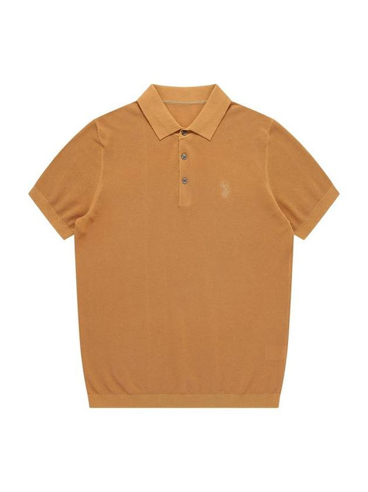 Men's Polo Pique Short Sleeve Knit Top Ocher - SOLEW - BALAAN 1