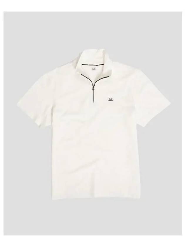 Logo pique half zip up short sleeve t shirt white - CP COMPANY - BALAAN 5