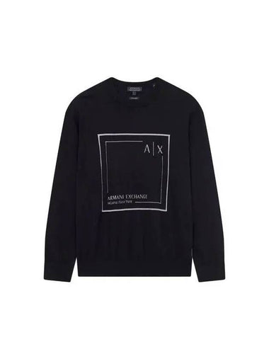 ARMANI Seopday Max Men s Square Logo Crew Neck Knit Black 270415 - ARMANI EXCHANGE - BALAAN 1