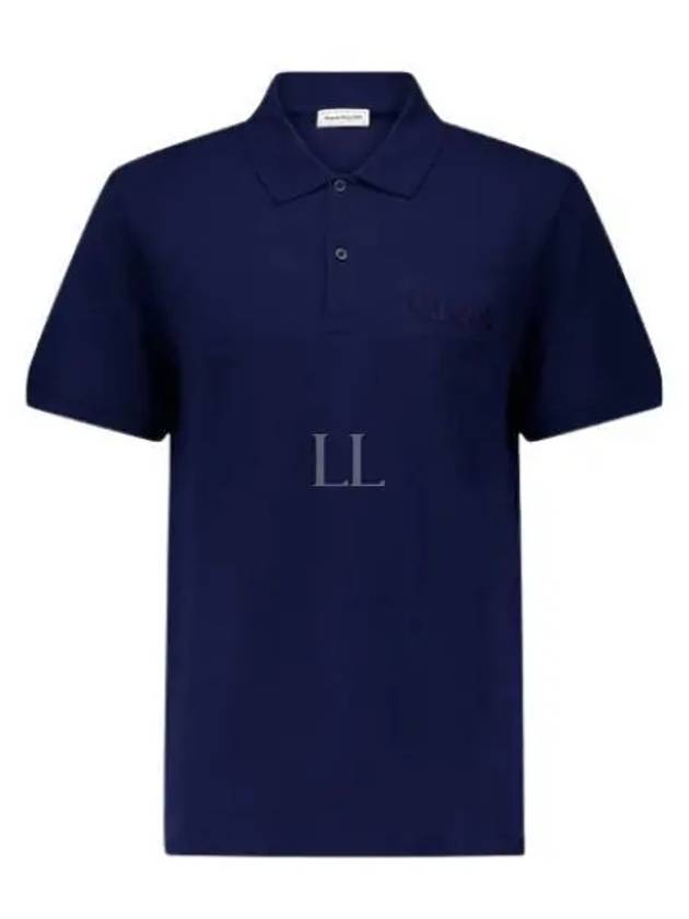 Embroidered Logo Polo Shirt Blue - ALEXANDER MCQUEEN - BALAAN 2