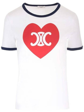 Heart Jersey Short Sleeve T-Shirt Off White - CELINE - BALAAN 1