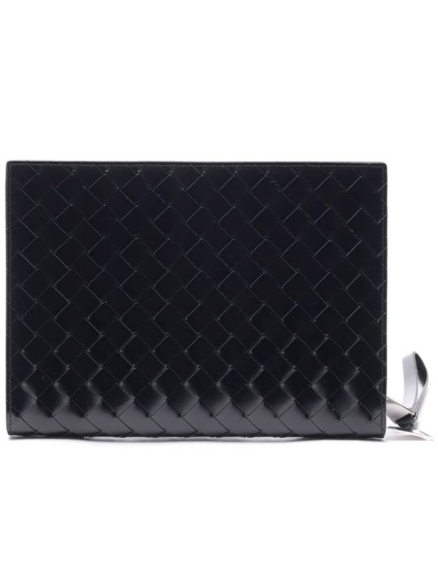 Intrecciato Brushed Strap Clutch Bag Black - BOTTEGA VENETA - BALAAN 5