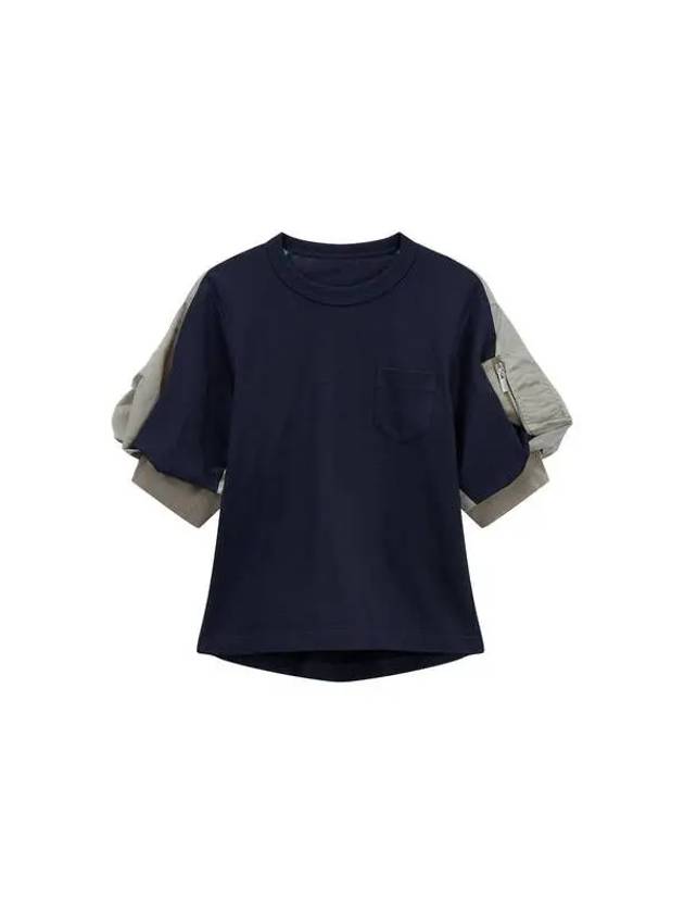 Women s Twill Mix Volume T Shirt Navy - SACAI - BALAAN 1