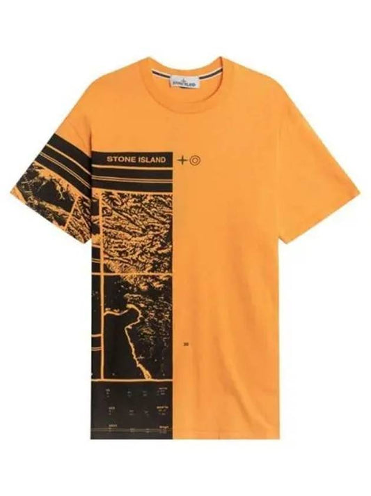 Men's Logo Printing Round Short Sleeve T-Shirt Orange - STONE ISLAND - BALAAN 2