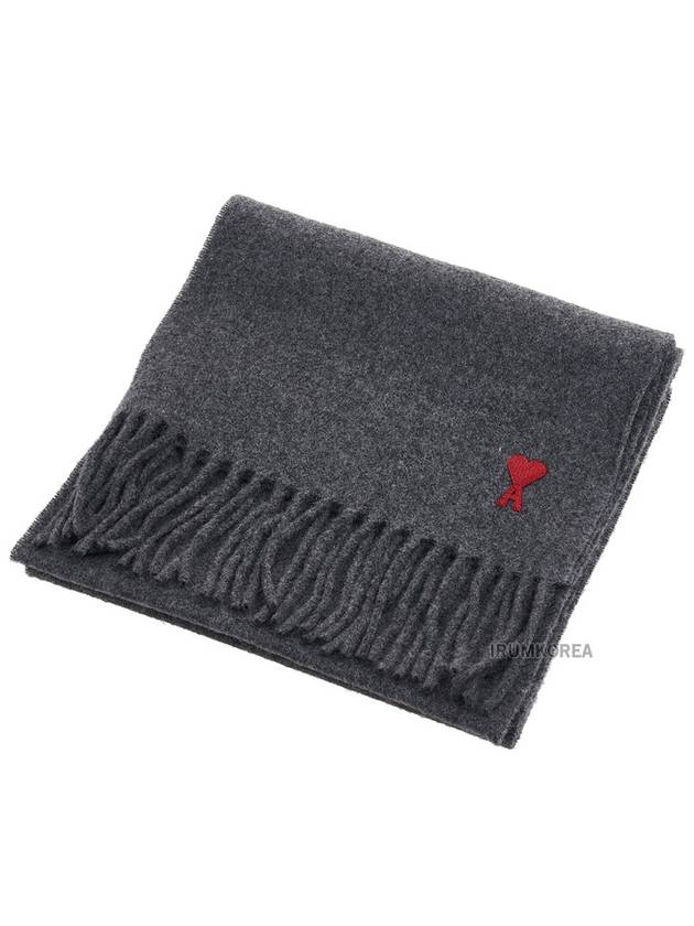 Small Heart Logo Classic Wool Scarf Dark Grey - AMI - BALAAN 3