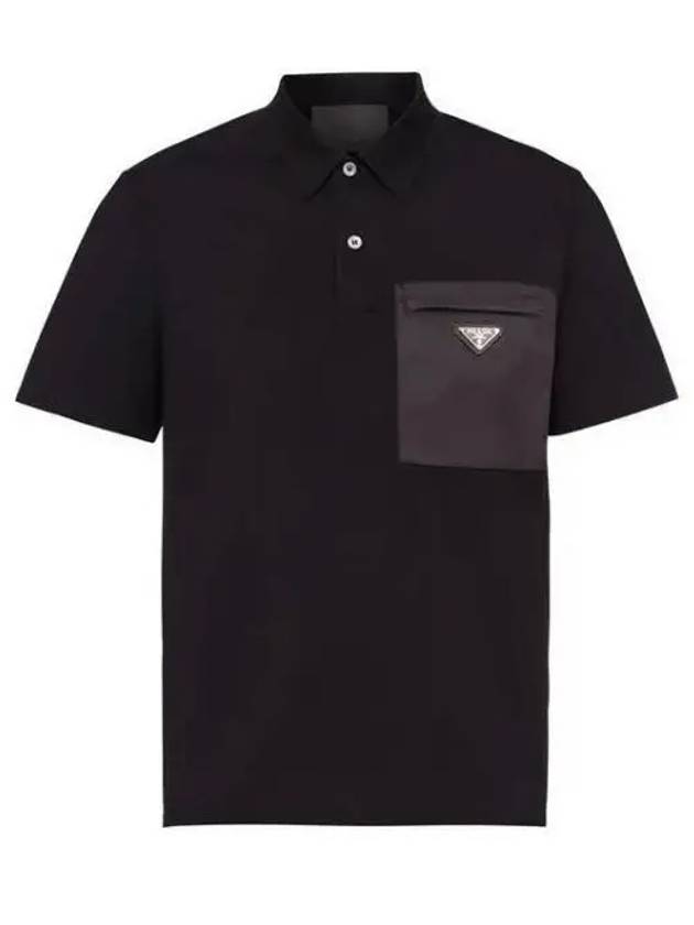 Nylon Detail Stretch Cotton Polo Shirt Black - PRADA - BALAAN 2