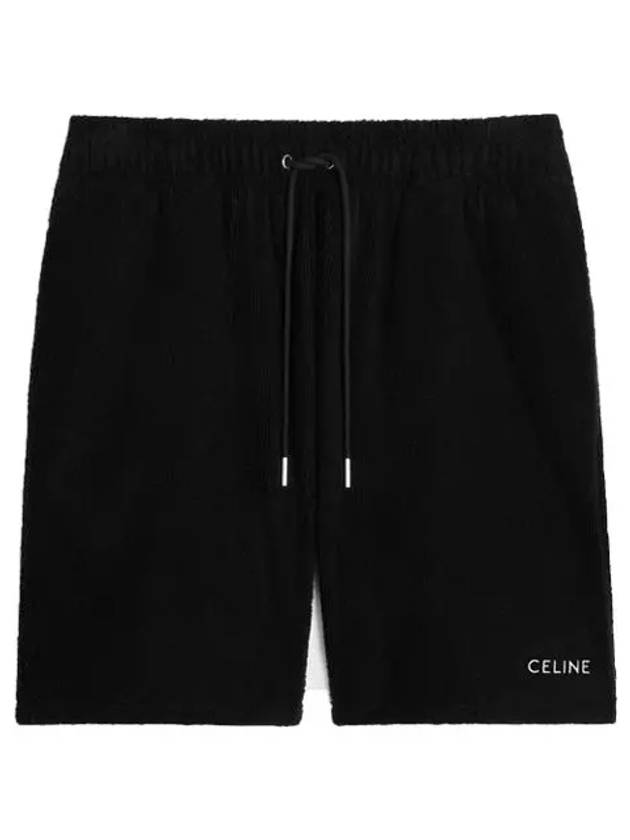 Embroidered Logo Terry Cotton Shorts Black - CELINE - BALAAN 1