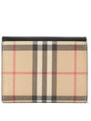 Small Vintage Check Leather Bifold Wallet Black - BURBERRY - BALAAN.