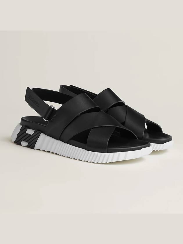 Electric Leather Sandals Black White - HERMES - BALAAN.