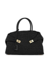 Hug Gancini Medium Raffia Tote Bag Black - SALVATORE FERRAGAMO - BALAAN 1