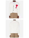 Big Heart Embroidered Logo Cardigan Pale White - AMI - BALAAN 7