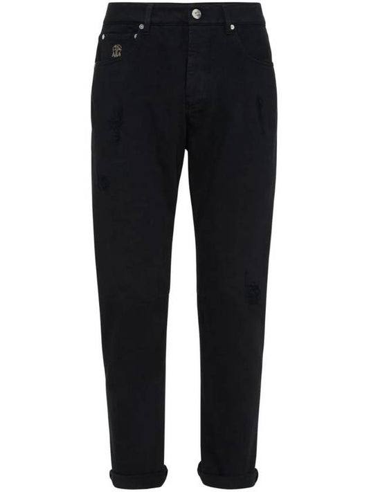 Ripped Straight-Leg Jeans Black - BRUNELLO CUCINELLI - BALAAN 1