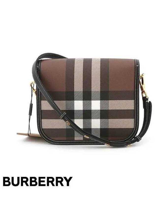 Women's Elizabethan Check Leather Medium Cross Bag Dark Birch Brown - BURBERRY - BALAAN 4