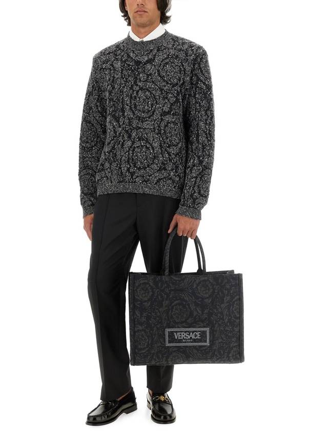 Jacquard Long Sleeve Knit Top Grey - VERSACE - BALAAN 3