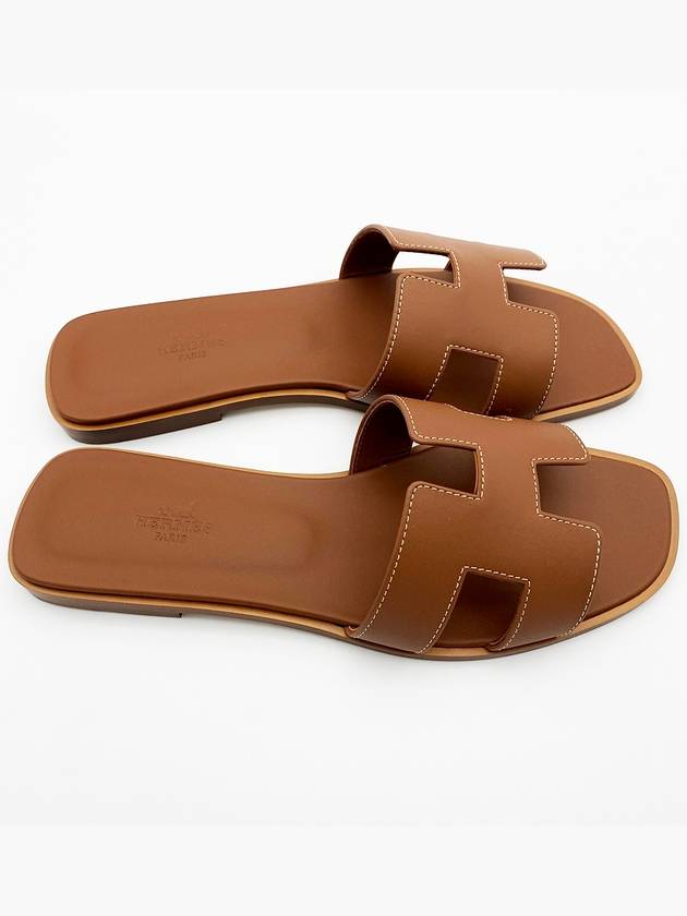 Oran Calfskin Slippers Gold Piqures Ecrues - HERMES - BALAAN 6