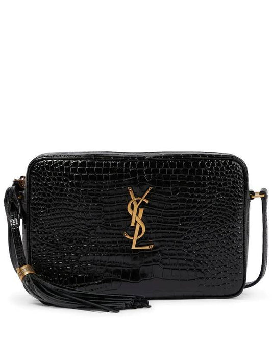 Crocodile Embossed Leather Camera Cross Bag Black - SAINT LAURENT - BALAAN.