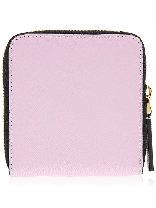 Logo Printed Round Zip Leather Half Wallet Pink - MARNI - BALAAN 4