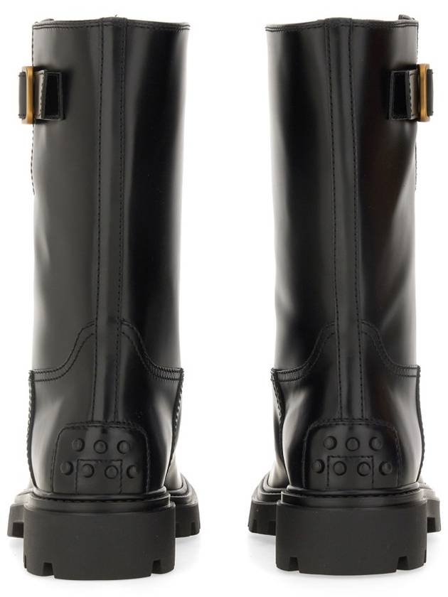 Women's Buckle Detail Leather Middle Boots Black - TOD'S - BALAAN 2