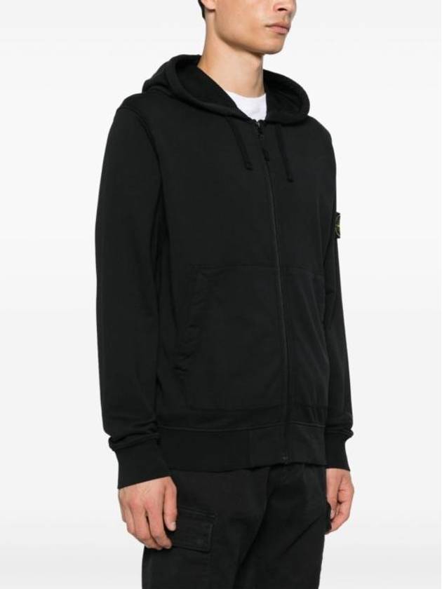 Organic Cotton Fleece Zip-Up Hoodie Black - STONE ISLAND - BALAAN 5