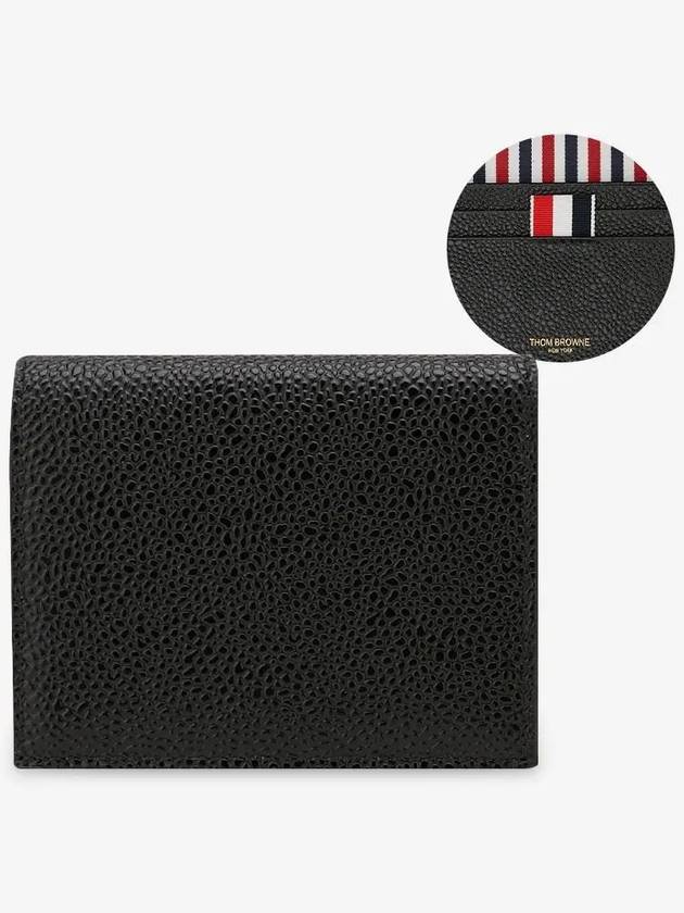 Pebble Grained Leather Double Card Wallet Black - THOM BROWNE - BALAAN.