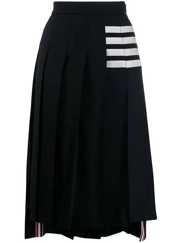 4 Bar Logo Plain Weave Wool Pleated Skirt Navy - THOM BROWNE - BALAAN 2