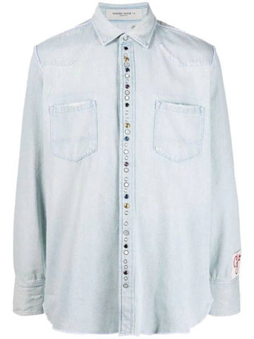 Bleached Denim Long Sleeve Shirt Blue - GOLDEN GOOSE - BALAAN.