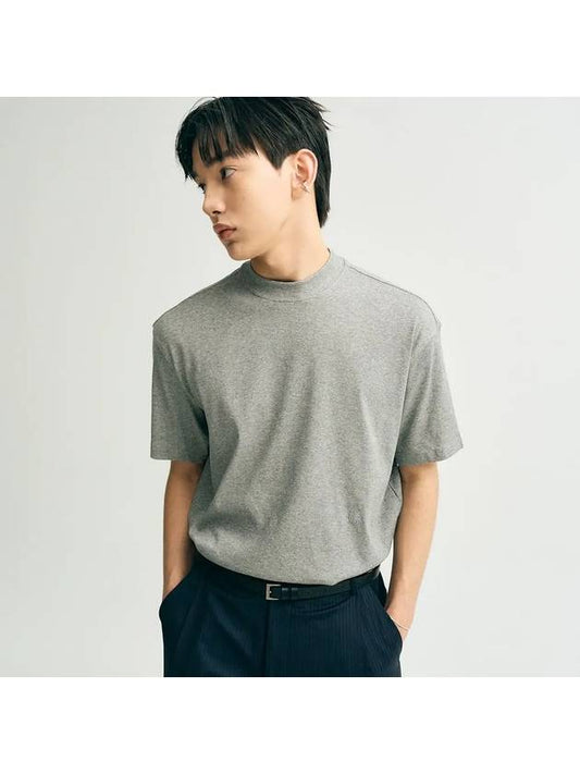 Ribbed Mock Neck Half Short Sleeve T-Shirt Grey - NOIRER - BALAAN 2