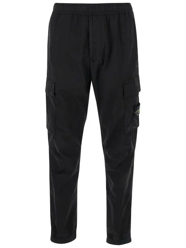 Stretch Cotton Tela Paracadute Cargo Straight Pants Black - STONE ISLAND - BALAAN 3