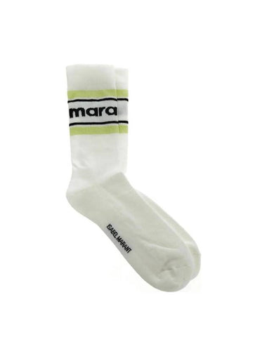 Dona Logo Print Socks White Green - ISABEL MARANT - BALAAN 1