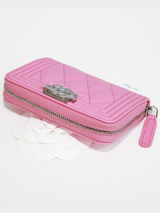 Women s Silver Boy Zipper Caviar Card Wallet Pink - CHANEL - BALAAN 5