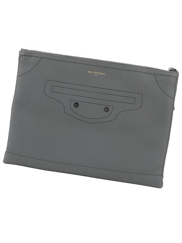 Logo Leather Clutch Bag Grey - BALENCIAGA - BALAAN 2