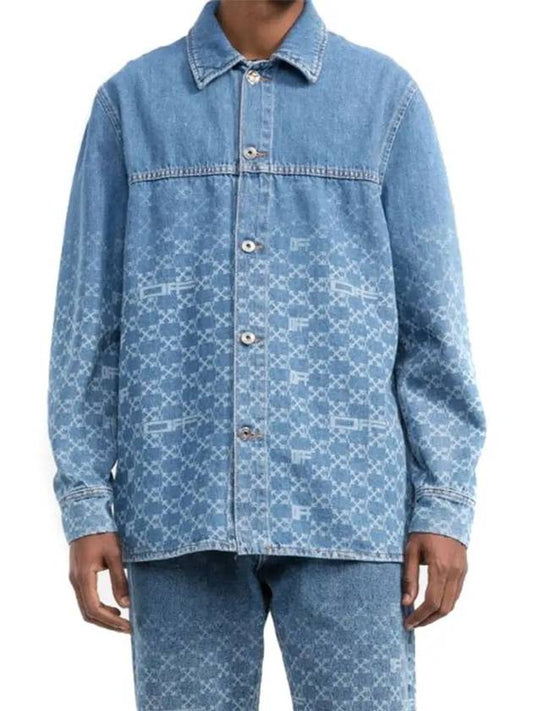 Men's Monogram Printed Denim Jacket - OFF WHITE - BALAAN.