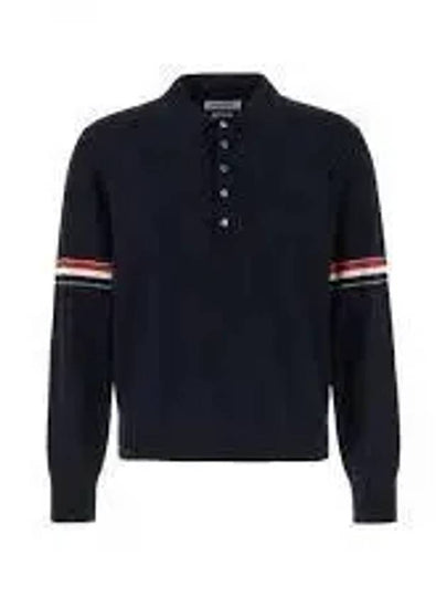 Striped Virgin Wool Long Sleeve Polo Shirt Navy - THOM BROWNE - BALAAN 2