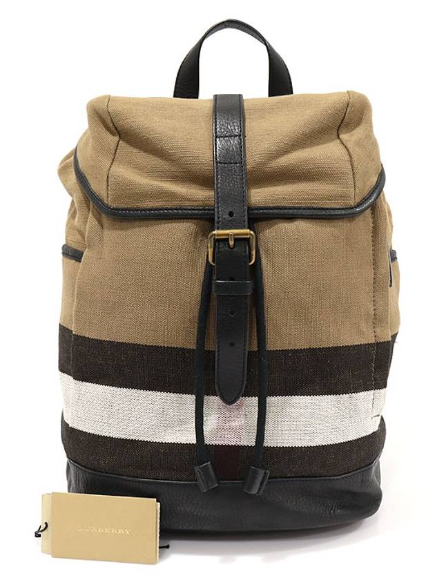 39553981 House Check Canvas Black Leather Trim Drifton Backpack - BURBERRY - BALAAN 2