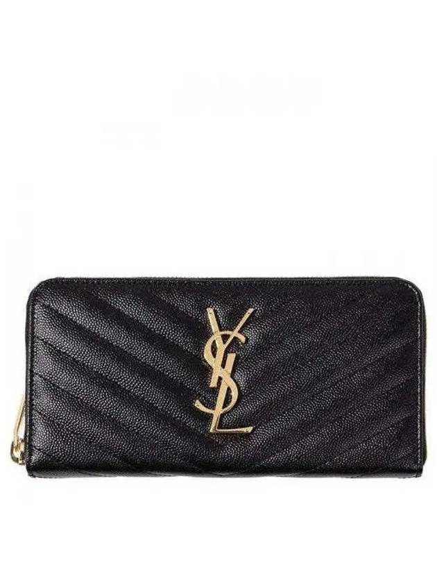 Matelasse Monogram Zipper Around Long Wallet Black - SAINT LAURENT - BALAAN 2