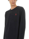 Chain Stitch Heart Logo Long Sleeve T-Shirt Black - AMI - BALAAN 7