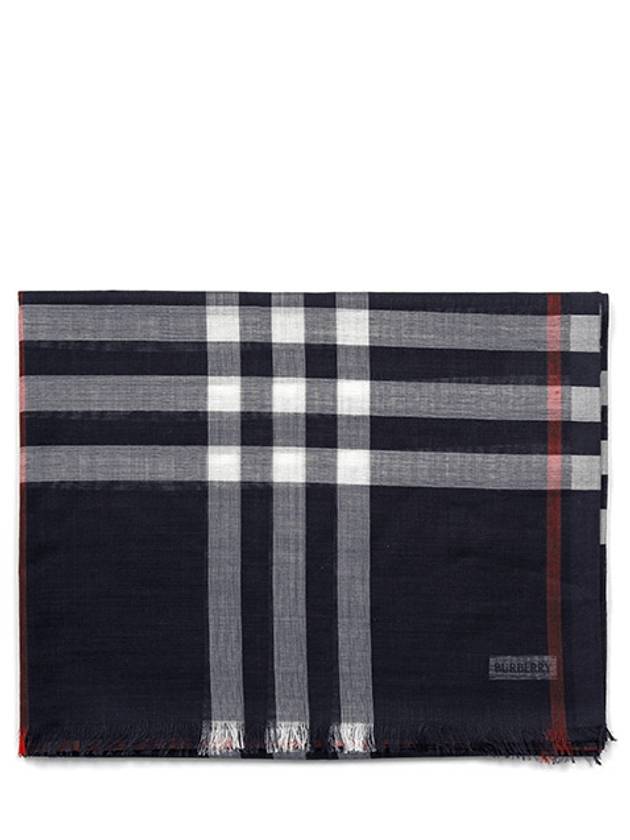 Checkered Wool Silk Scarf Navy - BURBERRY - BALAAN 2