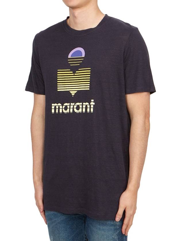 Karman Logo Linen Short Sleeve T-Shirt Navy - ISABEL MARANT - BALAAN 3