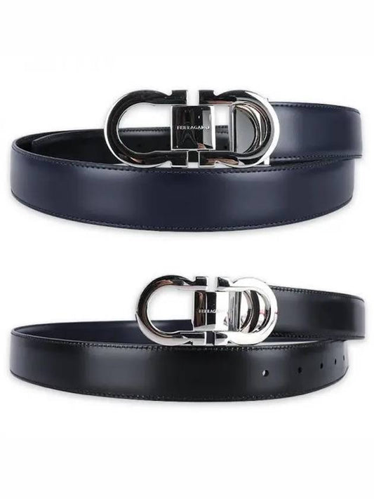 Gancini Reversible Leather Belt Midnight Blue - SALVATORE FERRAGAMO - BALAAN 2