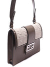 FF Flat Baguette Leather Cross Bag Grey - FENDI - BALAAN 4