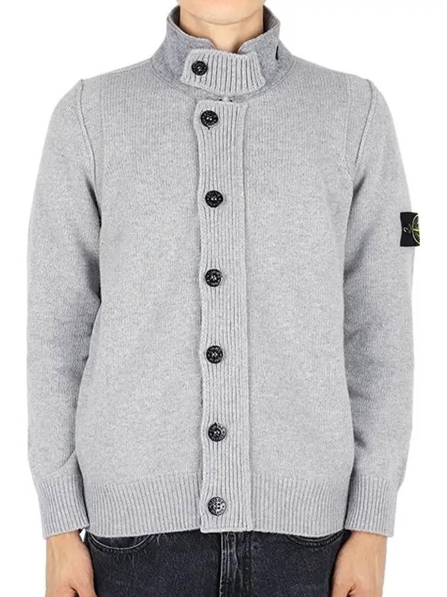 Wappen High Neck Button Up Wool Cardigan Melange Grey - STONE ISLAND - BALAAN 3