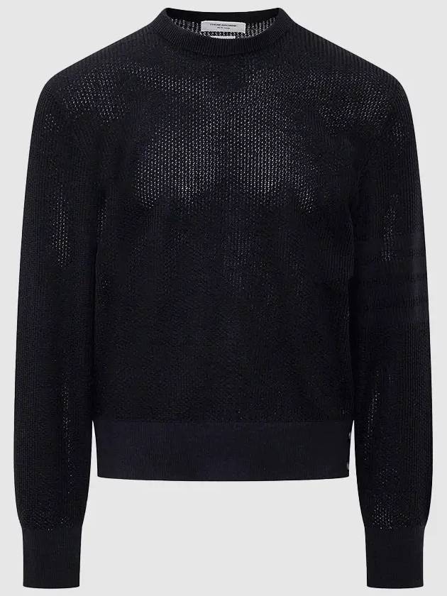 Wool Crepe 4-Bar Relaxed Fit Knit Top Navy - THOM BROWNE - BALAAN 2