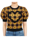 Heart Plaid Print Short Sleeve Knit Top Yellow - ALESSANDRA RICH - BALAAN 2