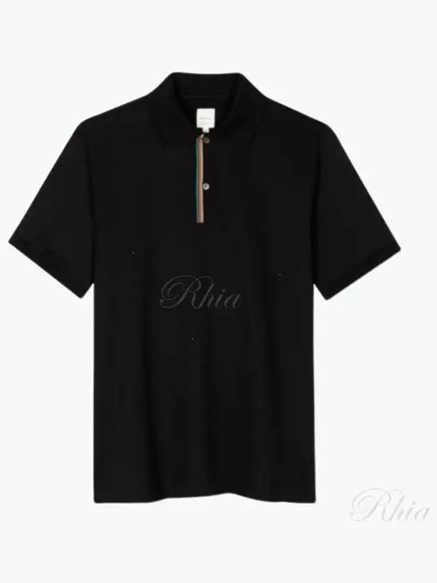 Signature Stripe Trim Polo Shirt Black - PAUL SMITH - BALAAN 2