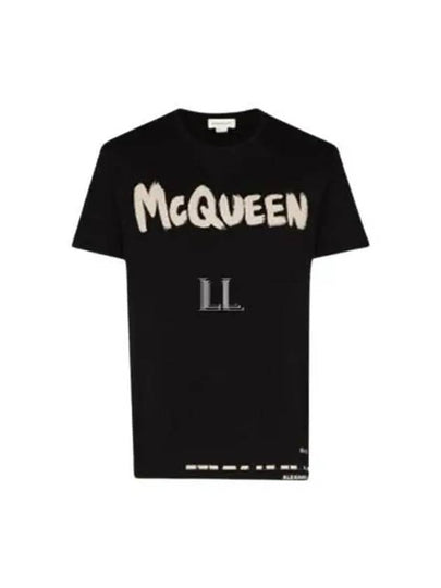 Men's Graffiti Logo Short Sleeve T-Shirt Black - ALEXANDER MCQUEEN - BALAAN 2