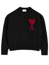 Intarsia Big Heart Logo Wool Knit Top Black - AMI - BALAAN 5