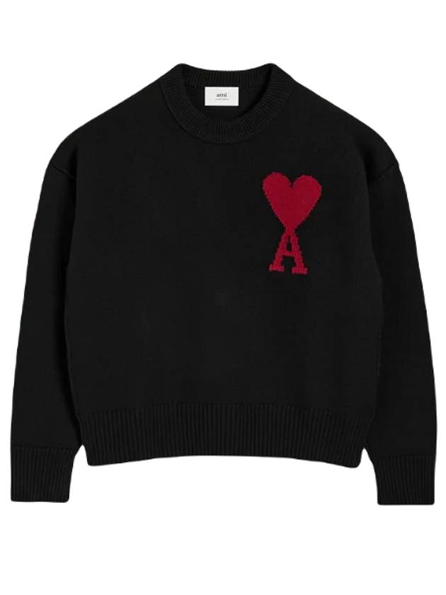 Intarsia Big Heart Logo Wool Knit Top Black - AMI - BALAAN 5