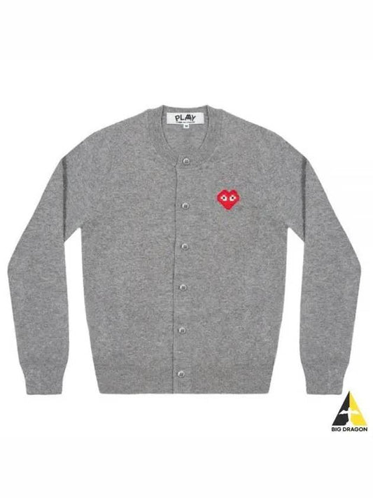 Play Red Heart Logo Print Wool Cardigan Gray - COMME DES GARCONS - BALAAN 2