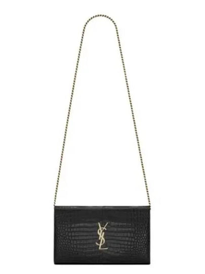 Cassandre Chain Crocodile Embossing Leather Long Wallet Black - SAINT LAURENT - BALAAN 2