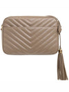 Women's Logo Gold Hardware Lou Camera Quilted Leather Shoulder Bag Beige - SAINT LAURENT - BALAAN 5